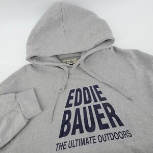 Eddie Bauer Mens Gray Hoodie Sweatshirt The Ultimate Outdoors Logo Size L‎